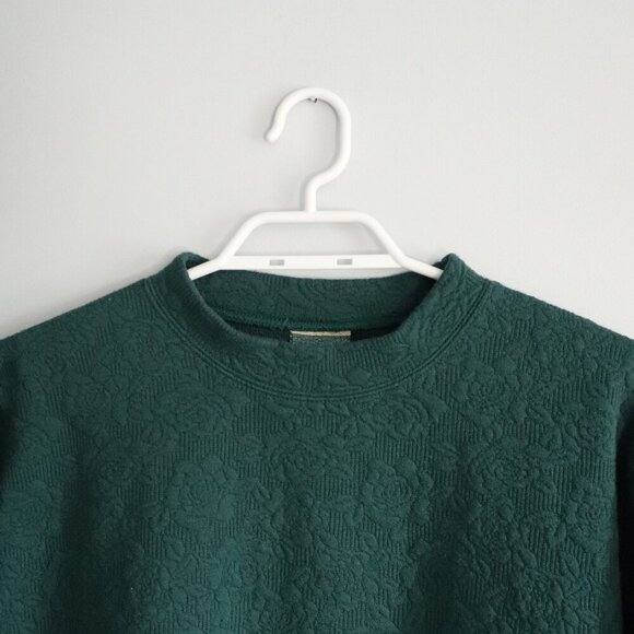 Vntg Lady Footlocker Women's Sz S Green Embroidered Flower Mock Neck Pullover - Picture 4 of 10